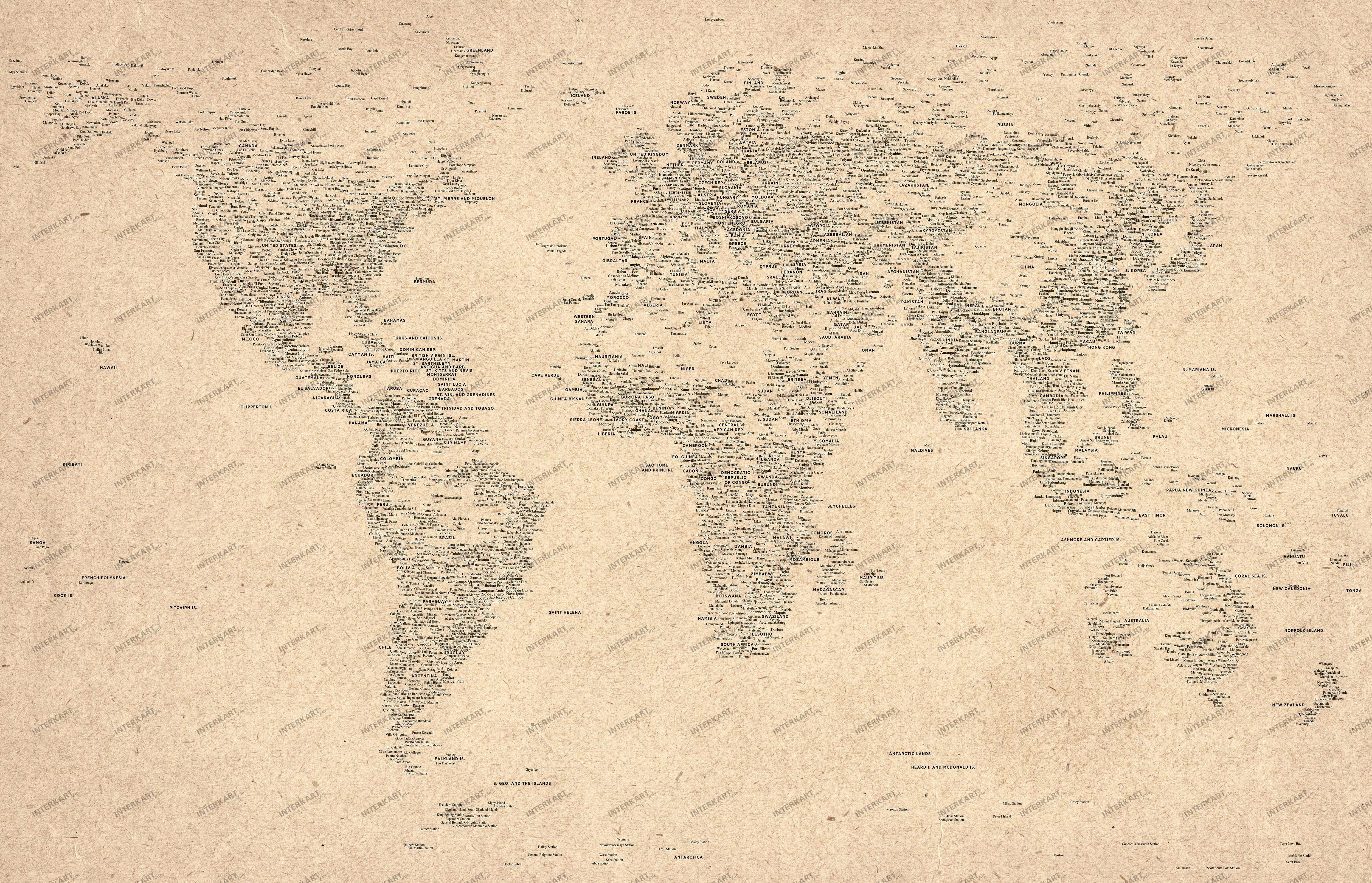 Weltkarte typografisch englisch 100 x 65cm