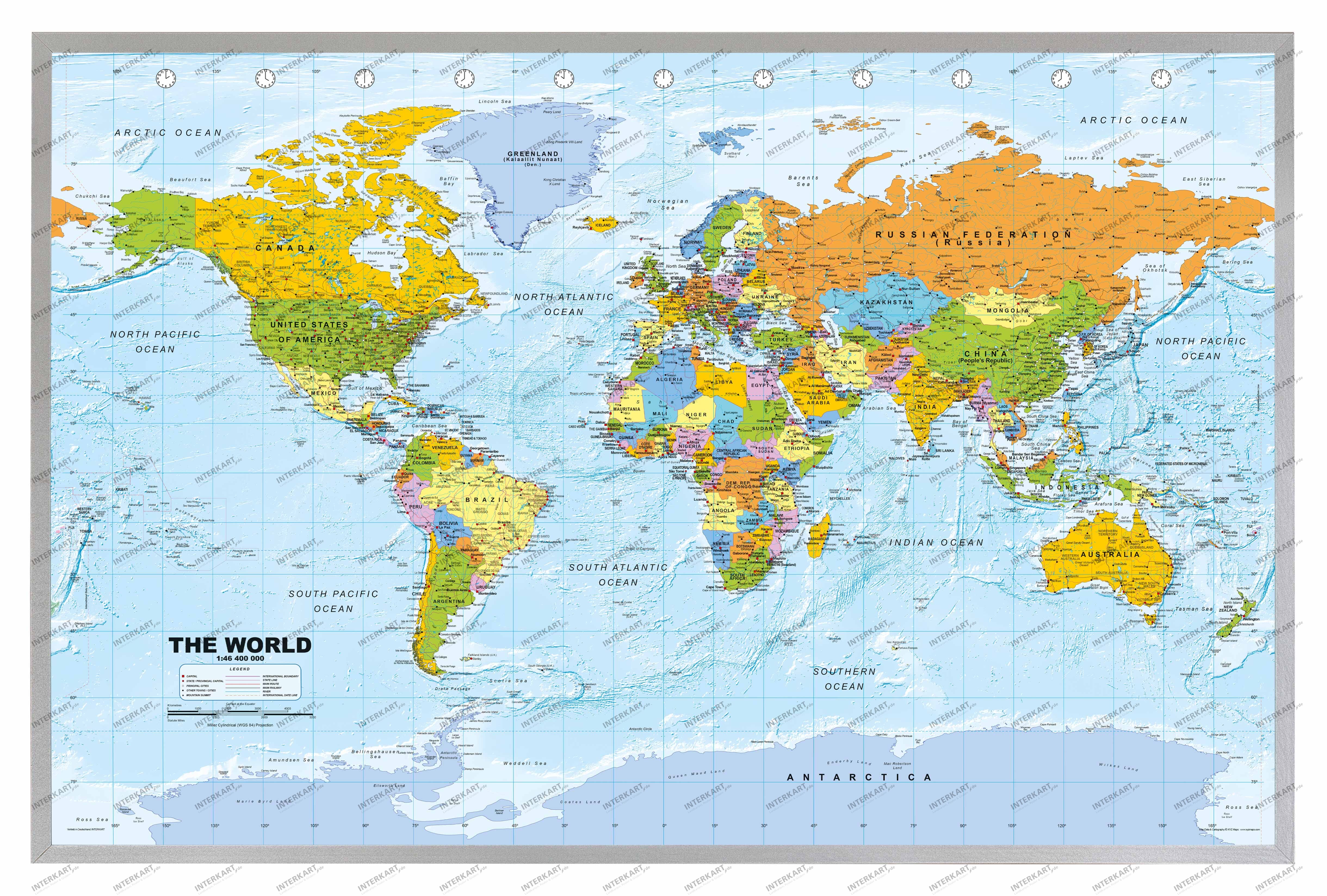 Politische Weltkarte auf Kork Pinnwand englisch 90 x 60cm