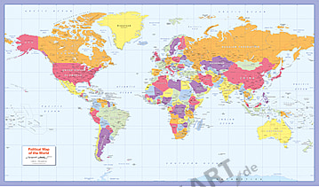 Weltkarte für Farbenblinde politisch englisch 135 x 80cm