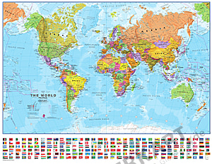 Politische Weltkarte mit Flaggen 1:60 Mio 68 x 53cm