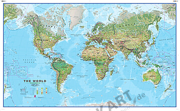 Physikalische Weltkarte 1 30 Mio Naturlandschaft 136 X 82cm