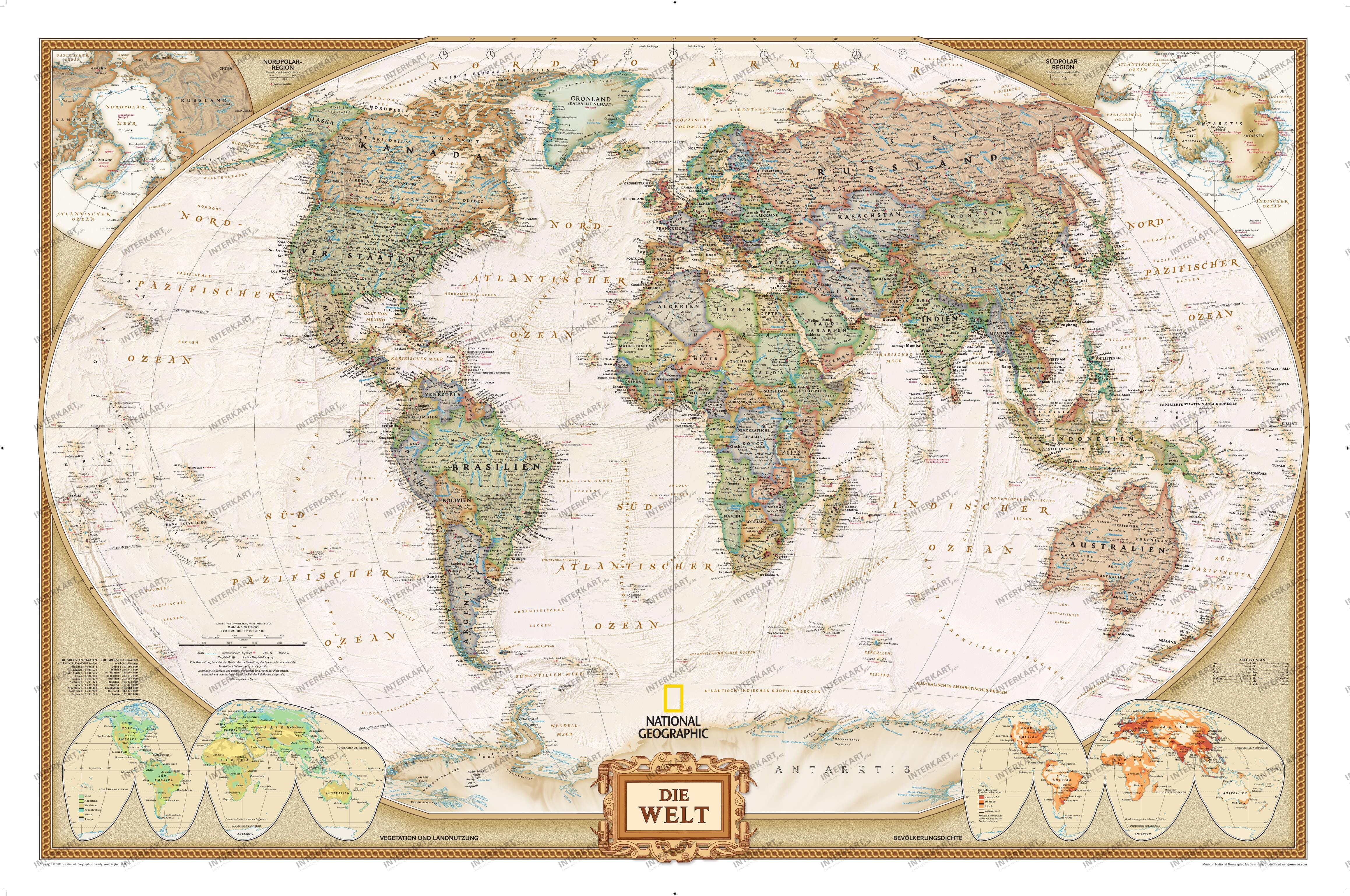 Weltkarte Executive in antikem Stil deutsch