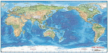 Weltkarte physikalisch Pazifik zentriert