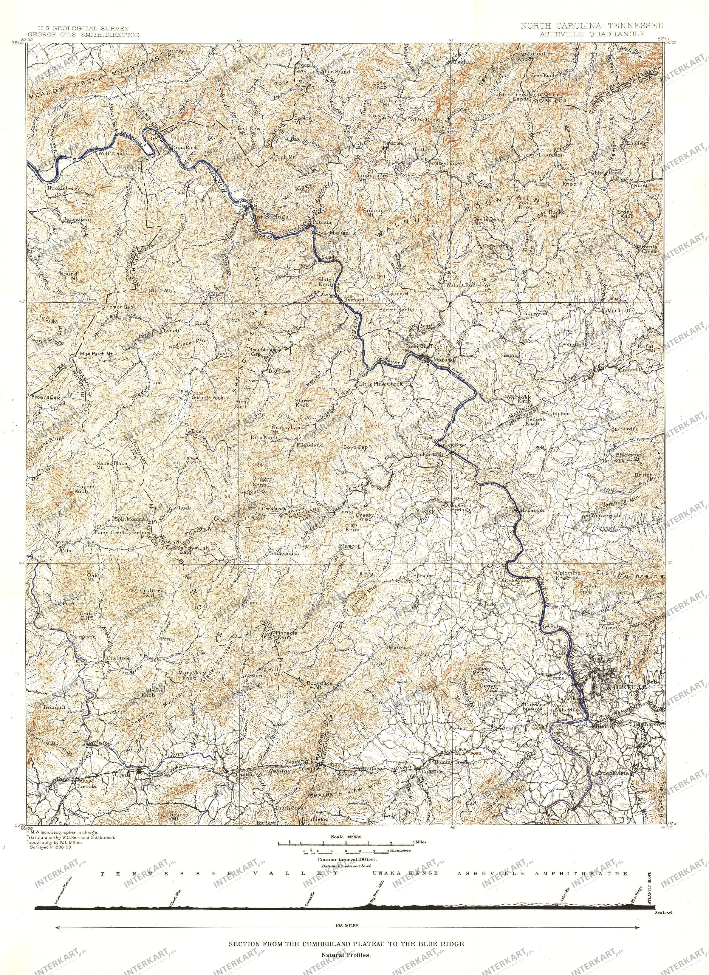 1889 North Carolina, Tennessee Map from National Geographic