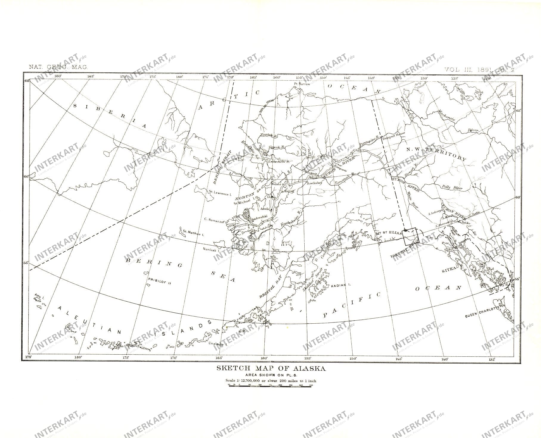 1891 Alaska Map 30 x 25cm