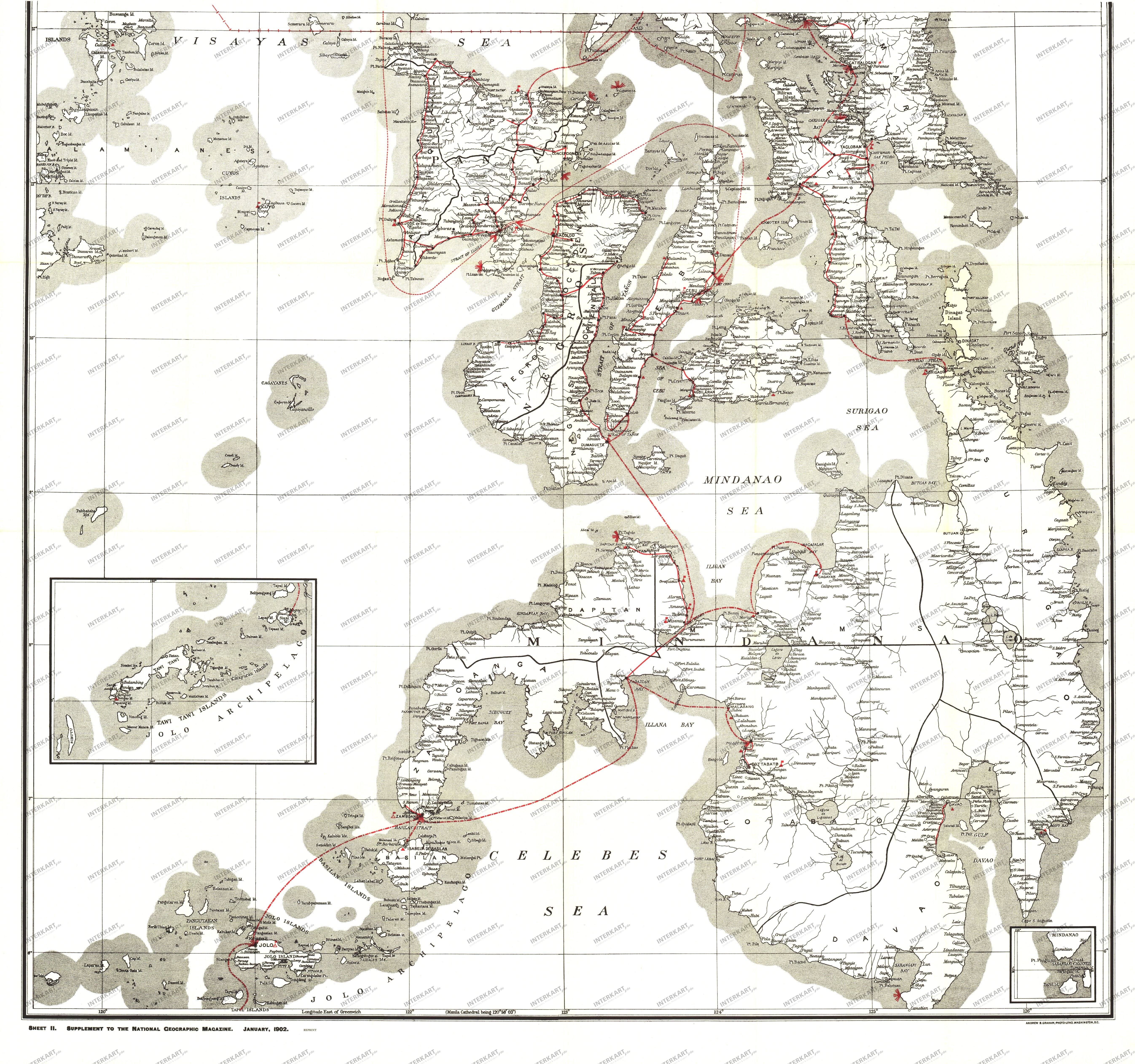 1902 Philippines South Military Telegraph Lines Map from National Geographic