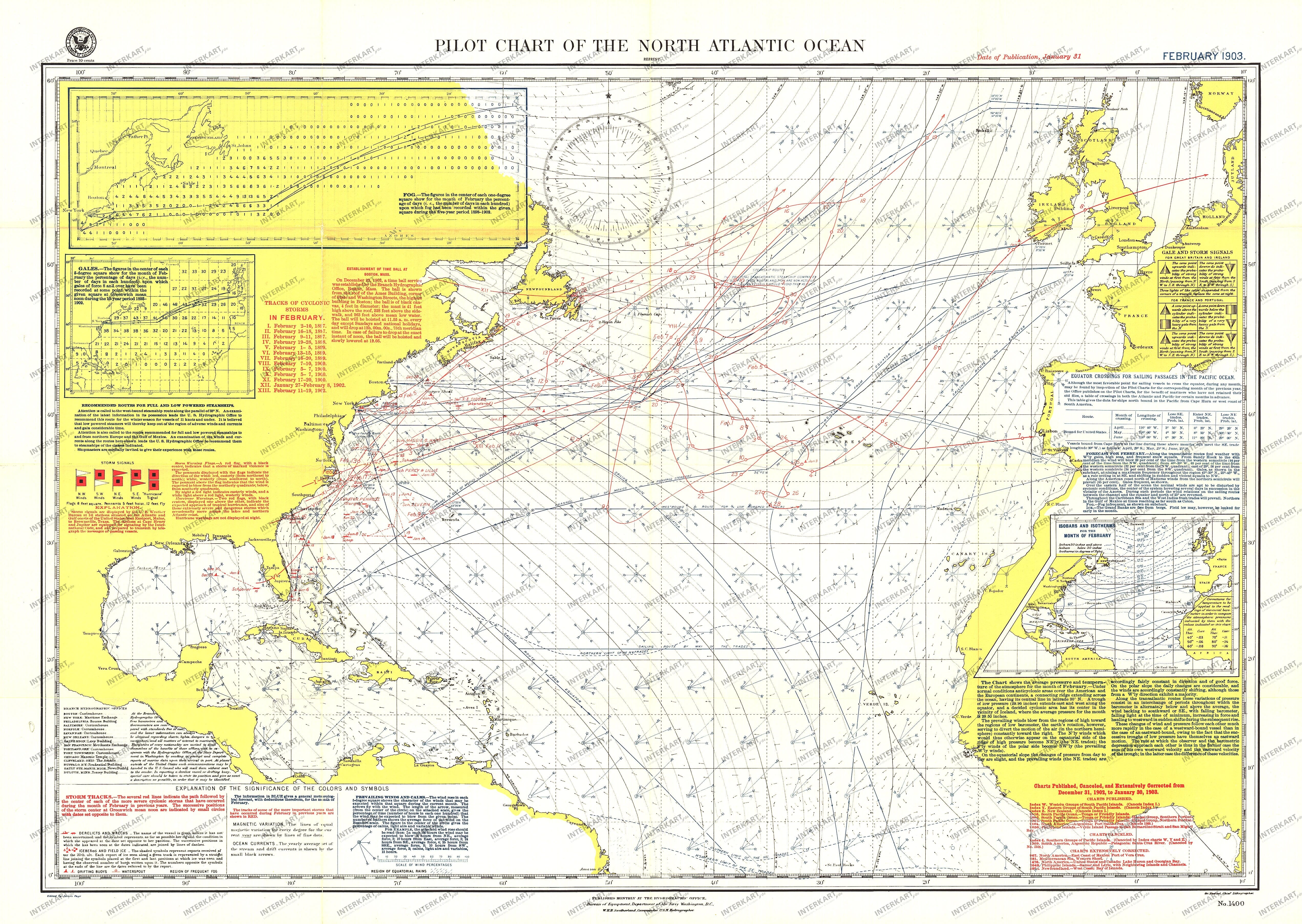 1903 Pilot Chart Of The North Atlantic Ocean Map from National Geographic