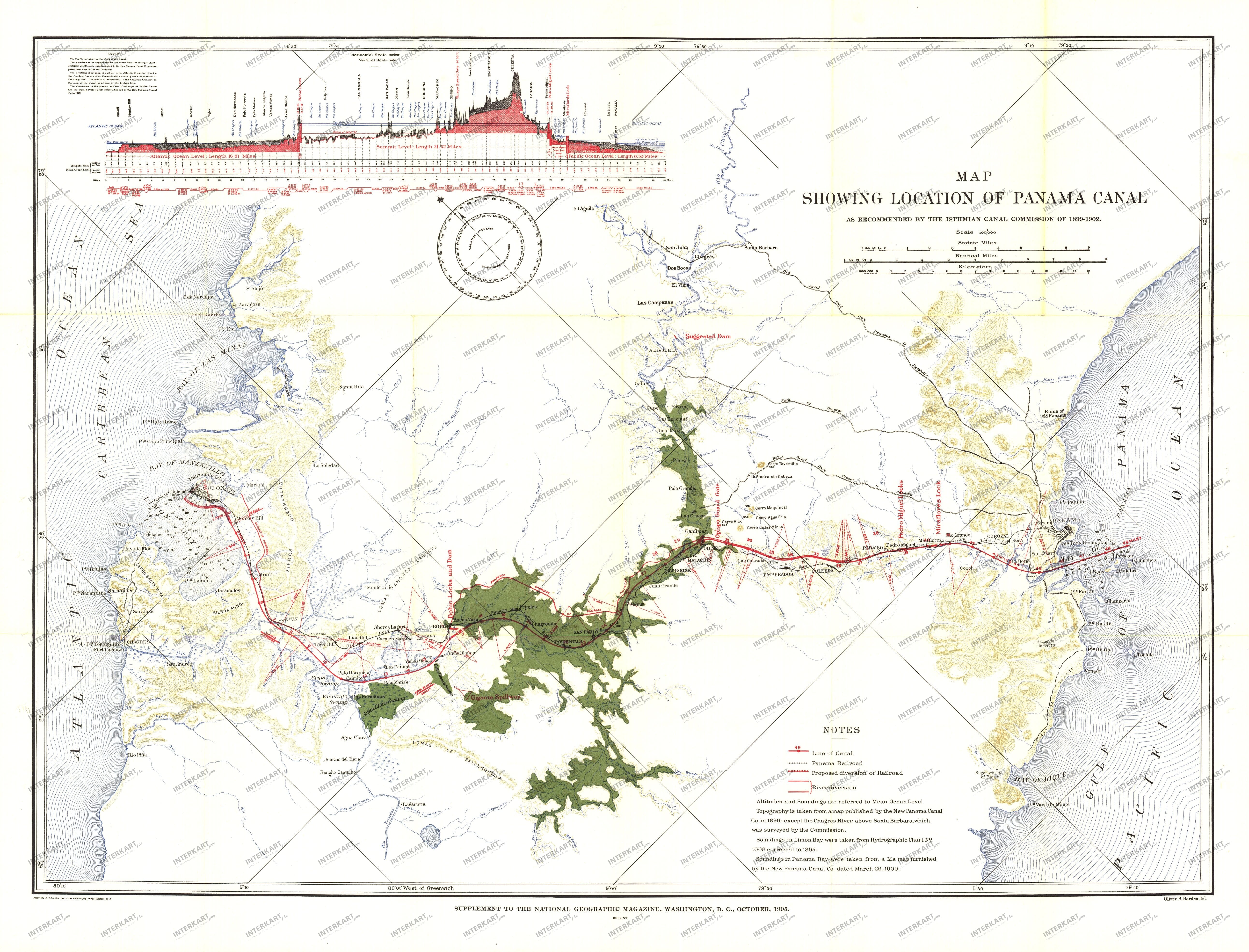 1905 Map Showing Location Of Panama Canal 1899-1902 - National Geographic