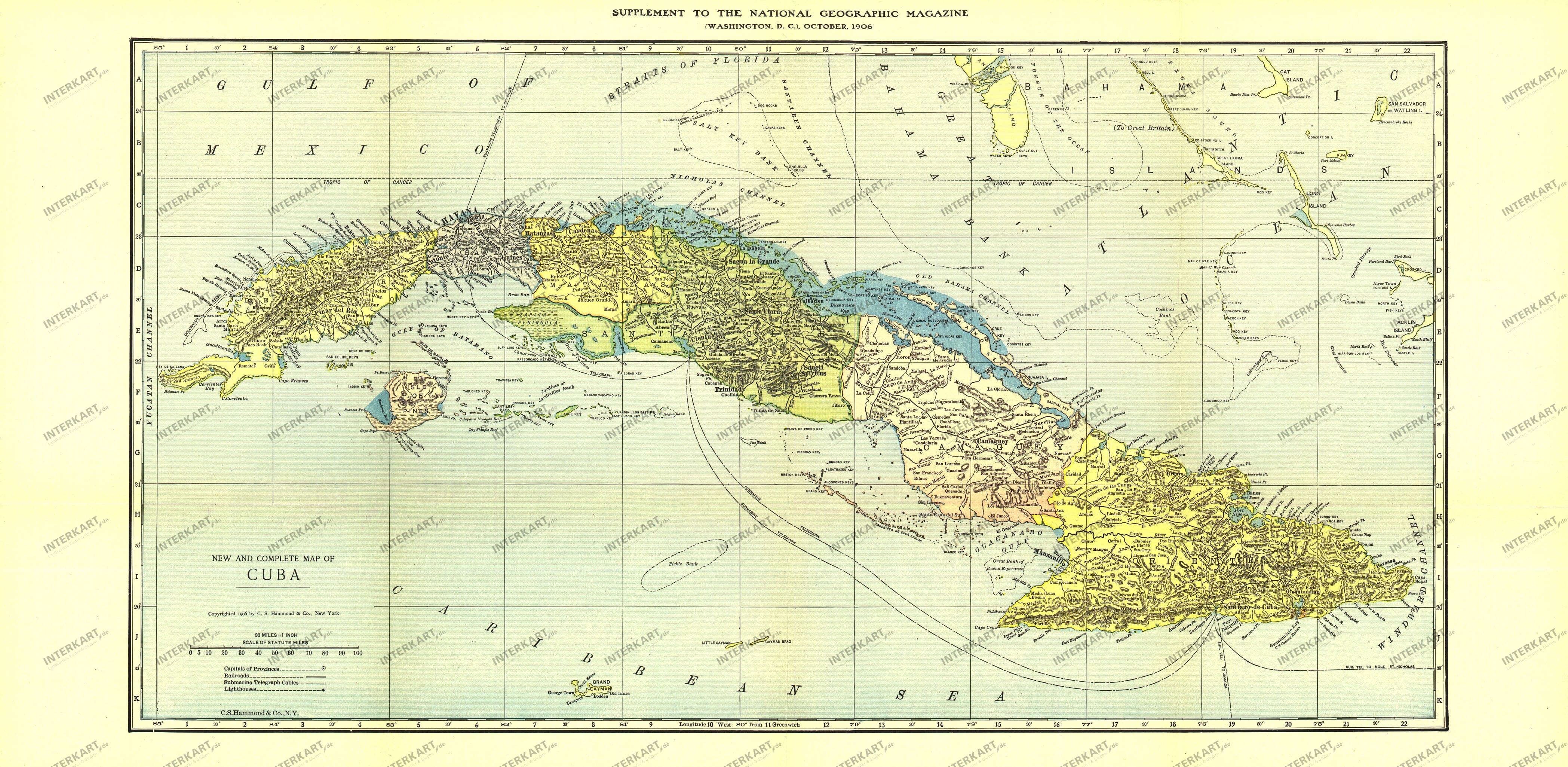 1906 Cuba Map 71 x 34cm