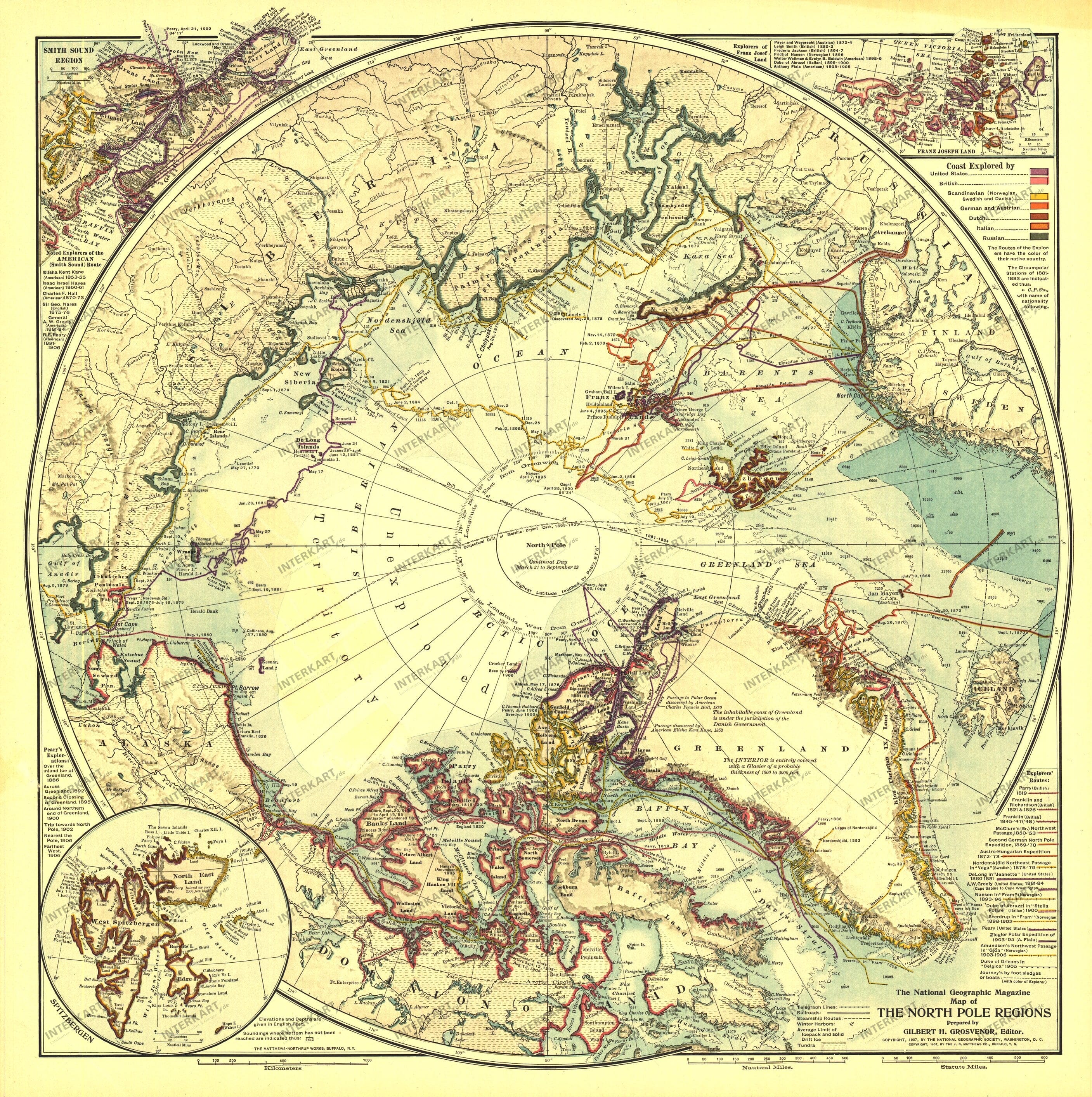 1907 North Pole Regions Map from National Geographic