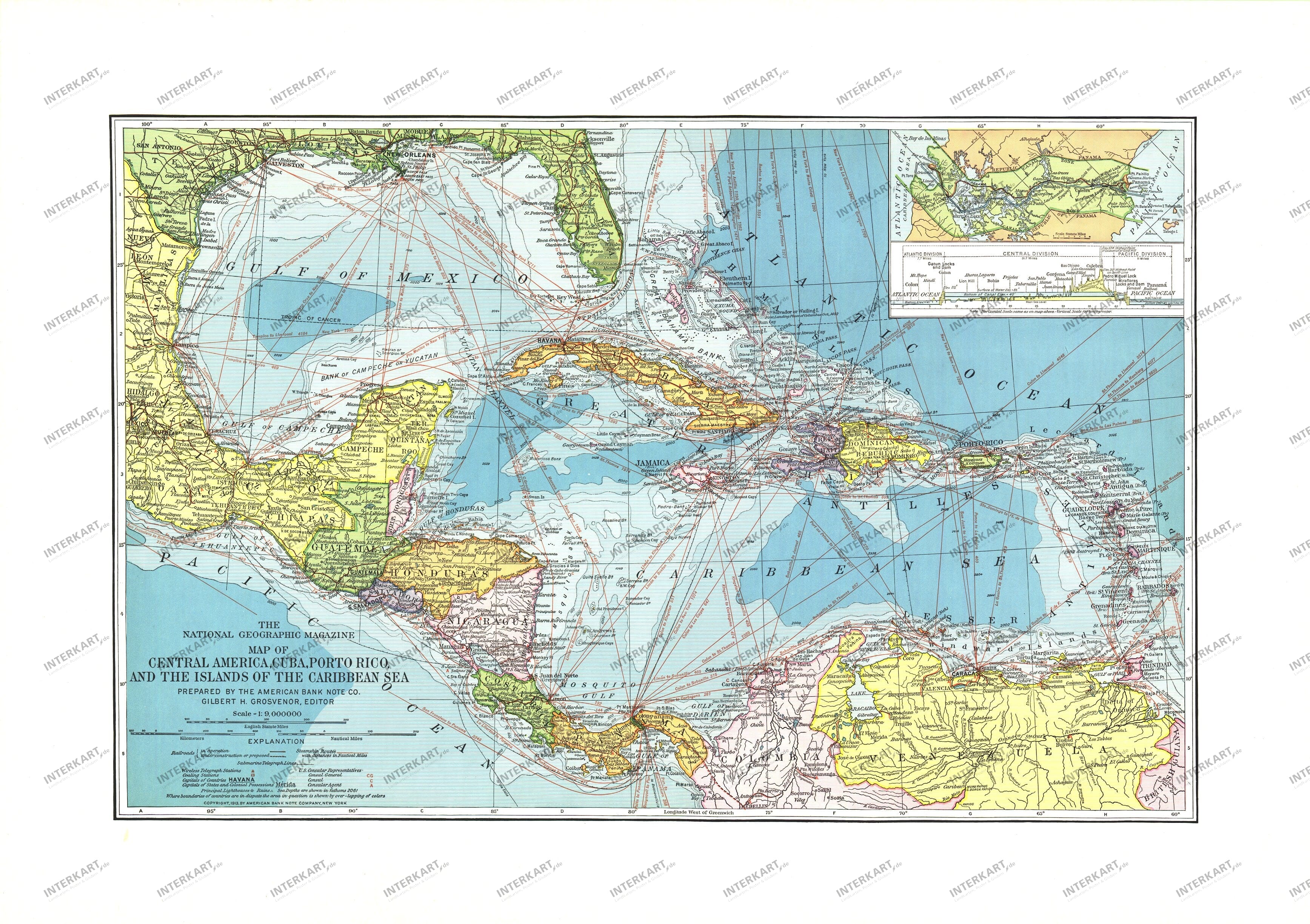 1913 Central America, Cuba, Porto Rico And The Islands Of The Caribbean Sea - National Geographic