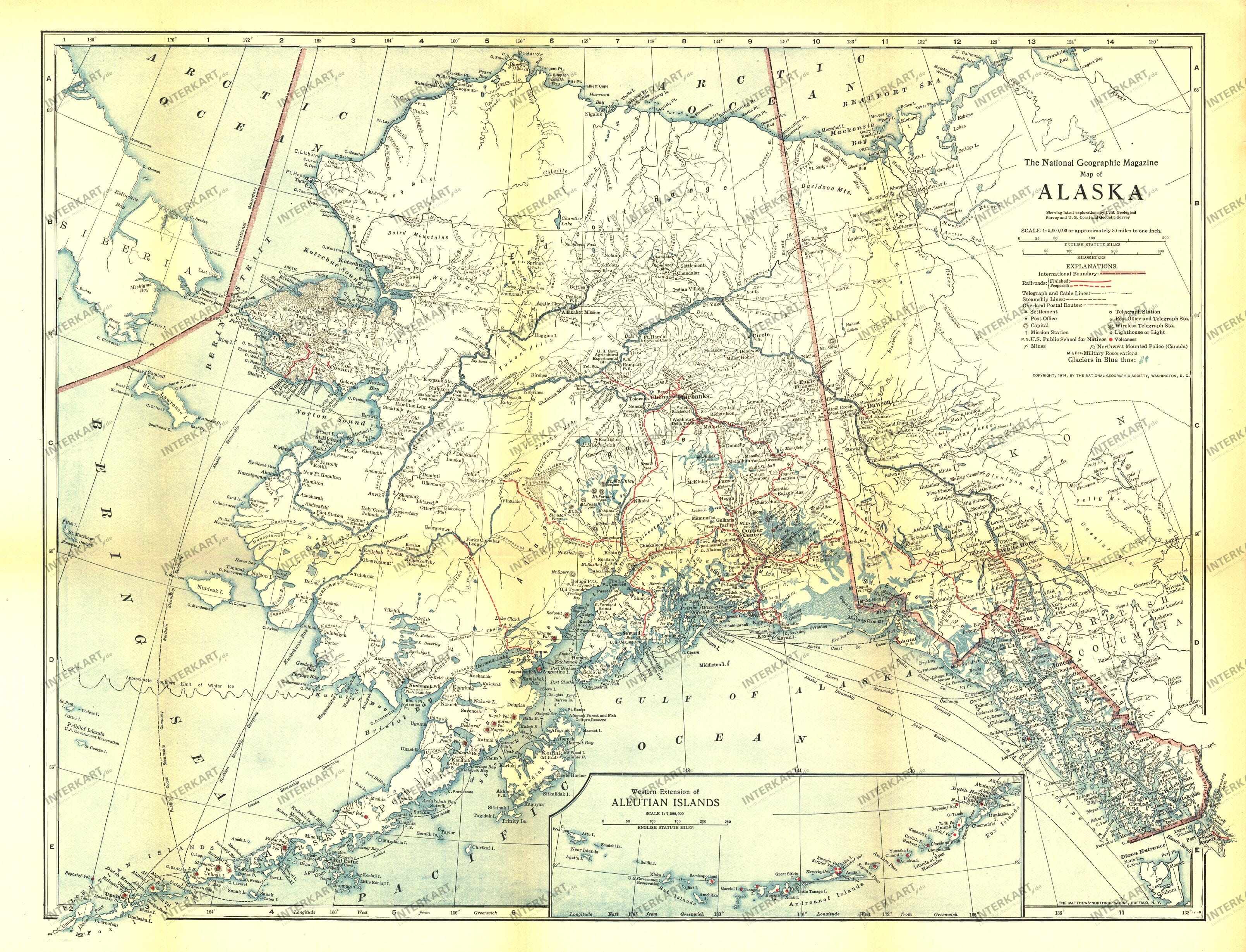 1914 Alaska Map 55 x 41cm