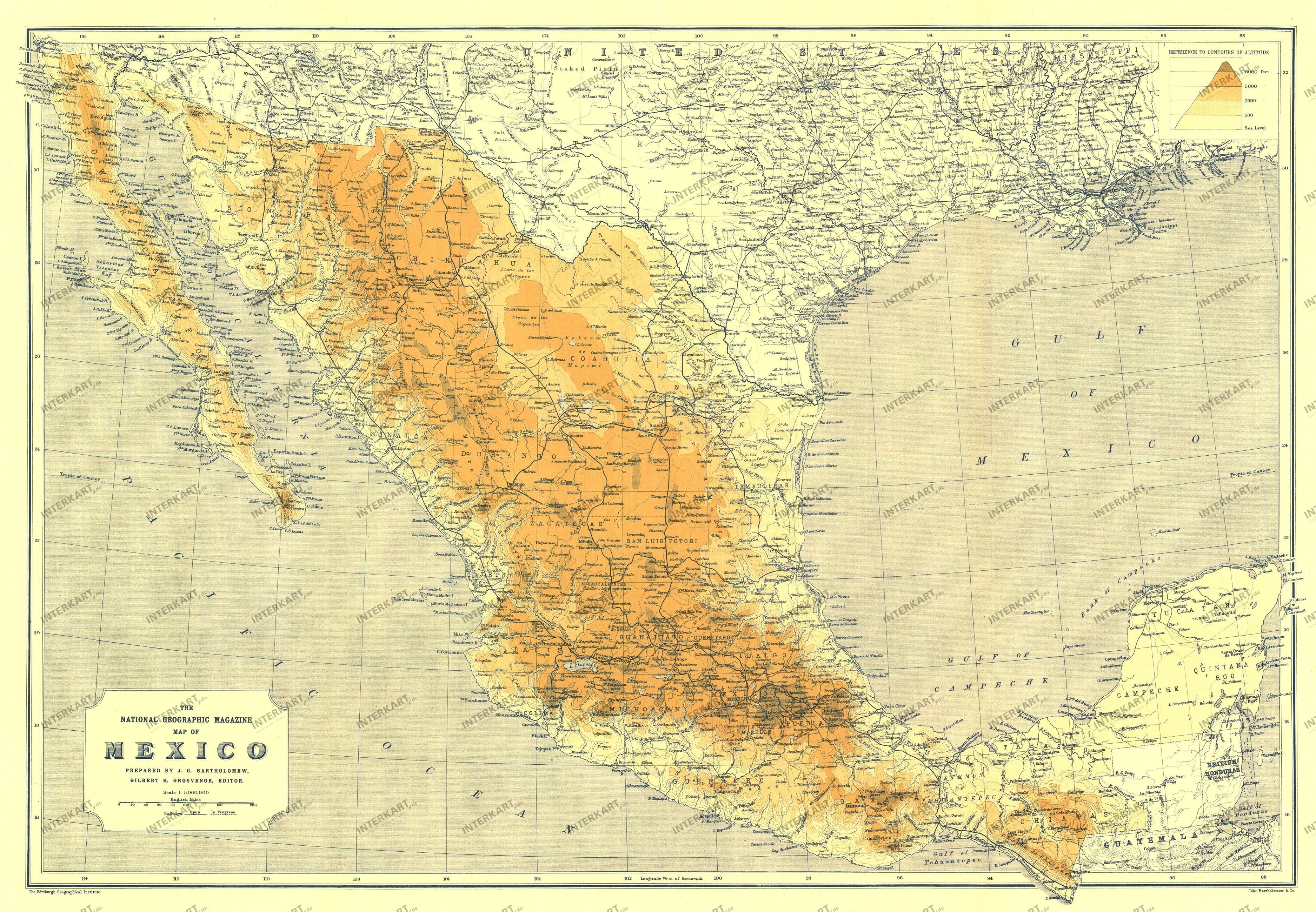1914 Mexico Map 63 x 43cm