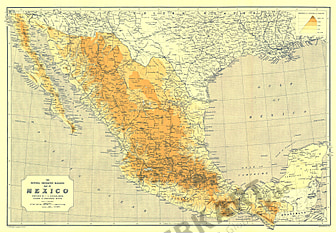 1914 Mexiko Karte 63 x 43cm