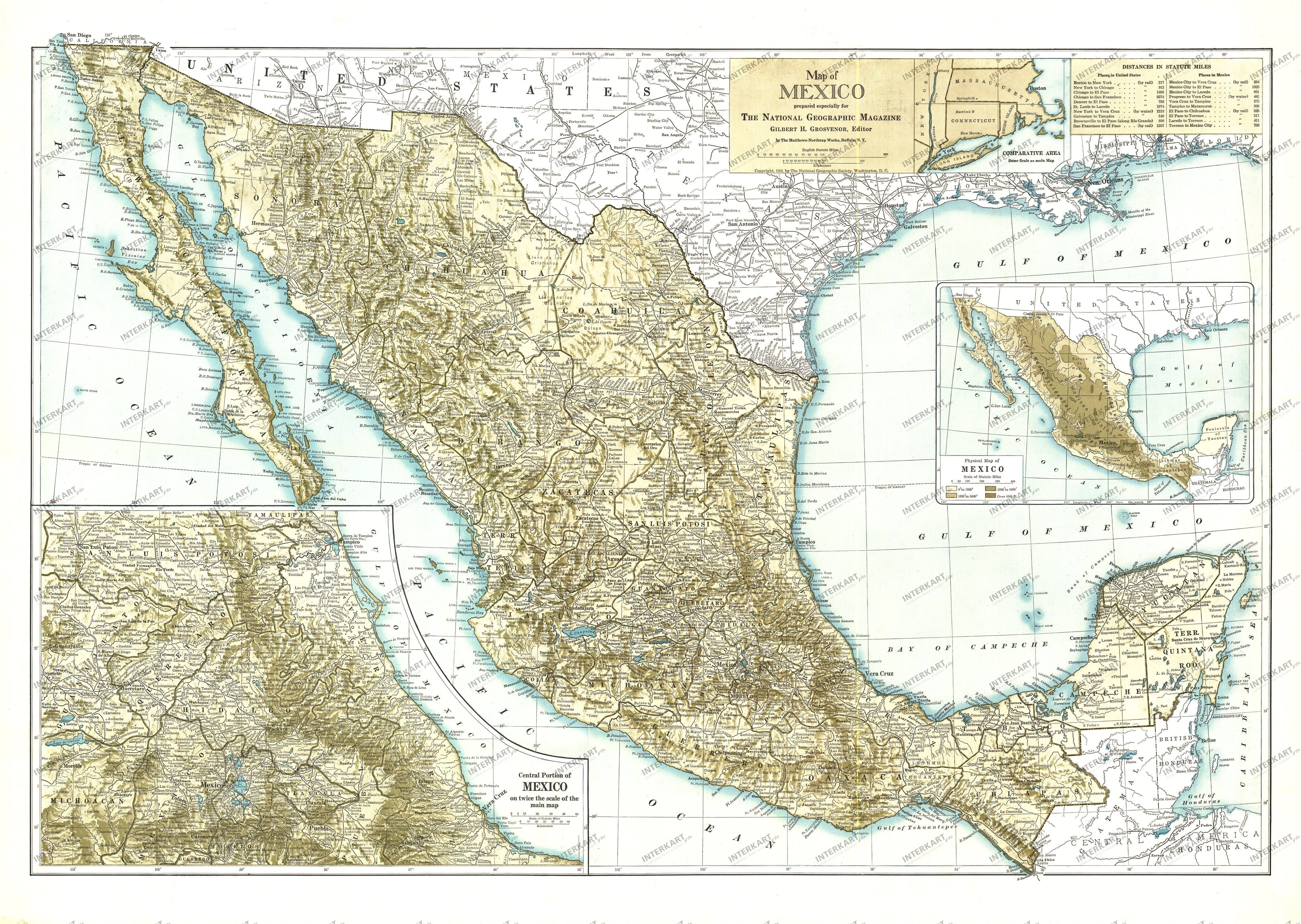 1916 Mexico Map 76 x 53cm
