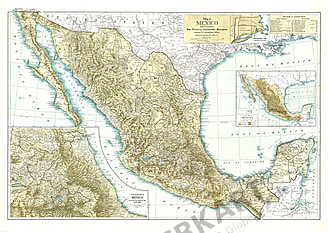 1916 Mexiko Karte 76 x 53cm