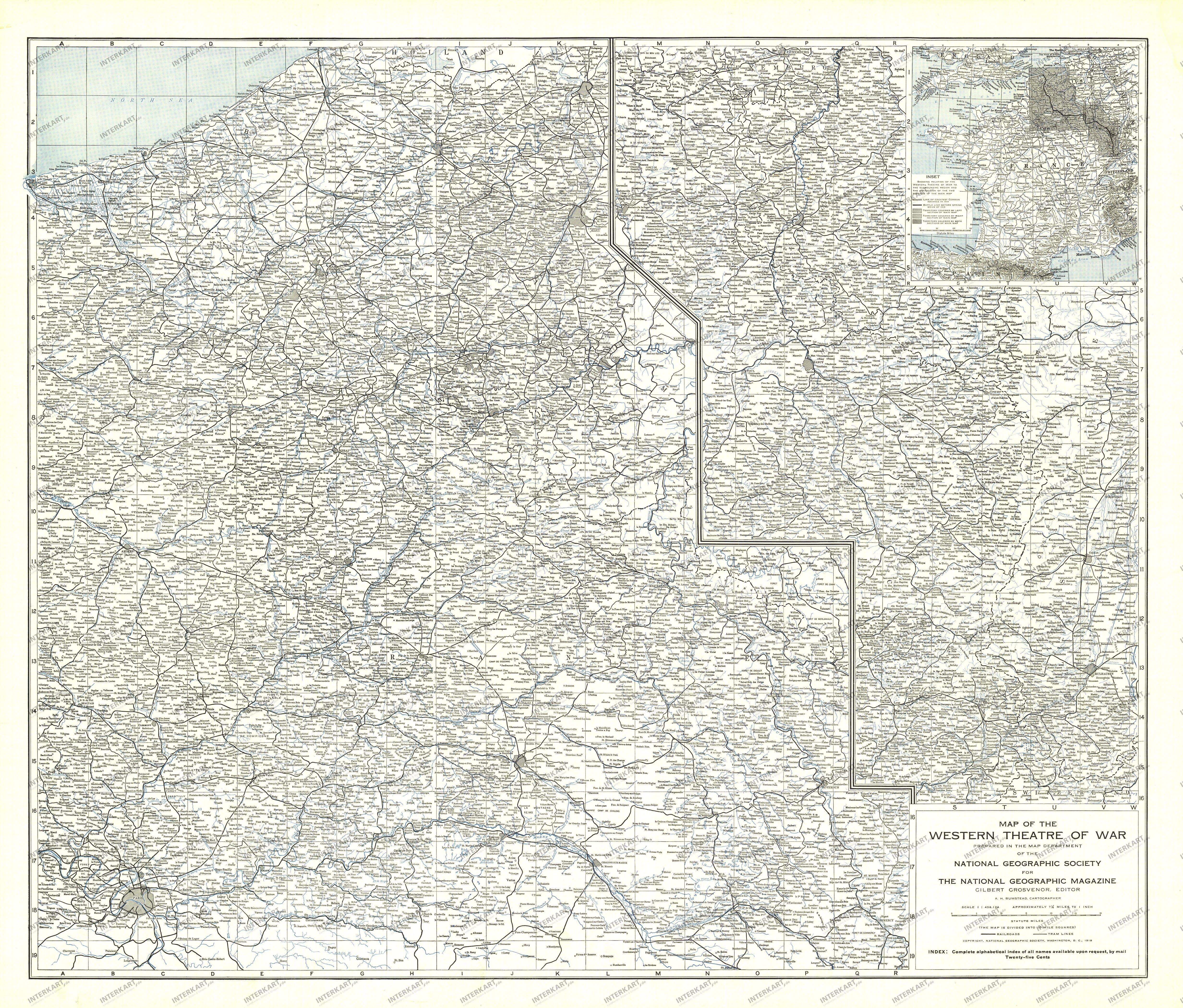 1918 The Western Theatre Of War Map 84 x 71cm