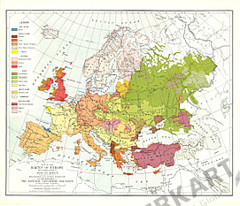 1918 Races Of Europe Map 63 x 56cm