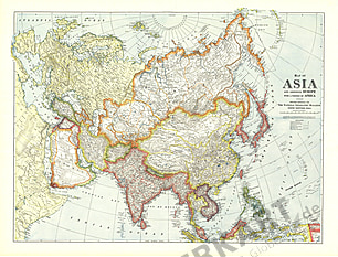 1921 Asien mit Europa und Afrika Karte 102 x 76cm