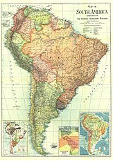 1921 Südamerika Karte 66 x 94cm