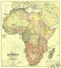 1922 Afrika Karte mit Teilen von Europa und Asien 72 x 80cm
