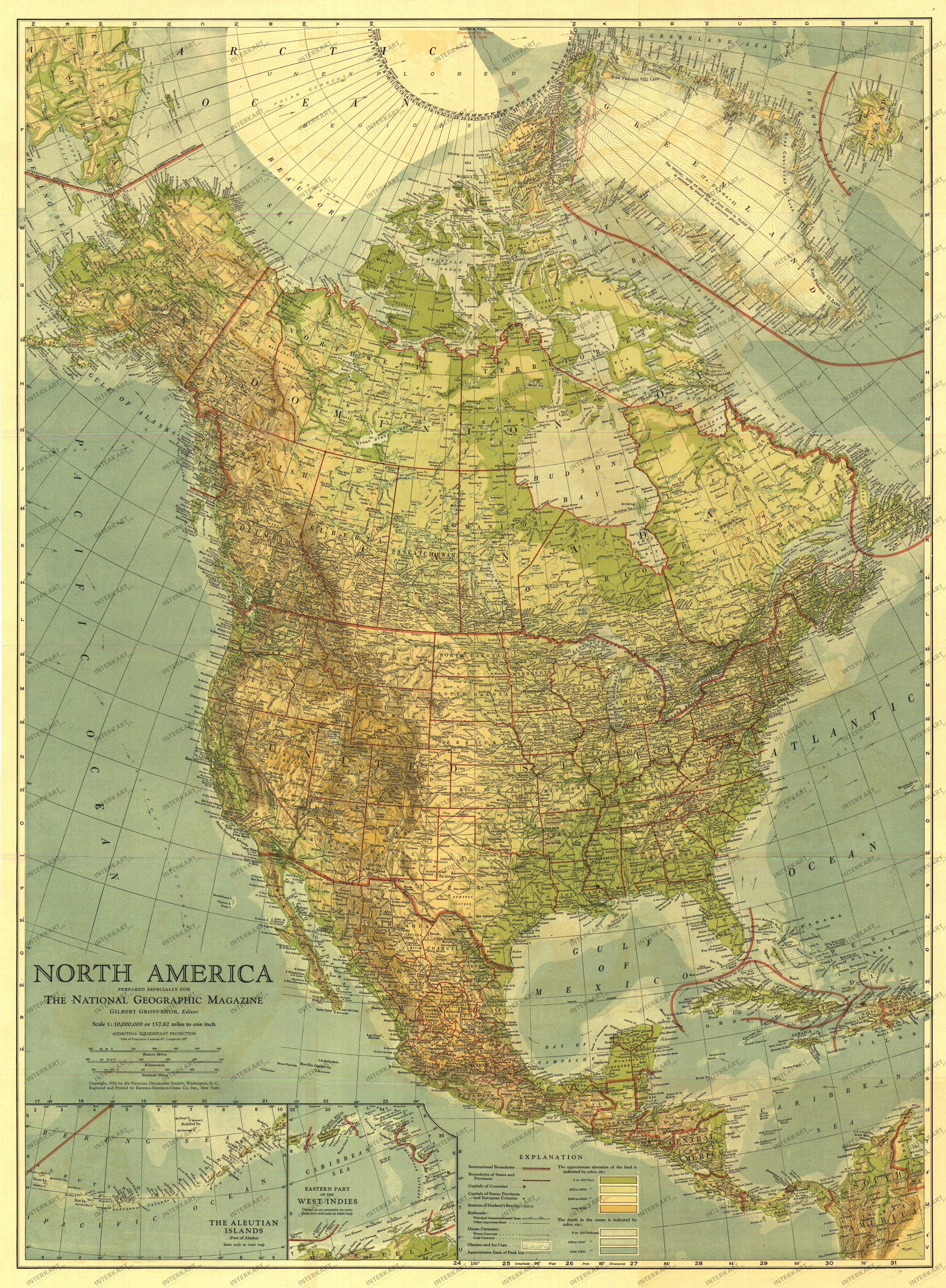 1924 North America Map 71 x 96cm