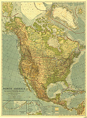 1924 North America Map 71 x 96cm