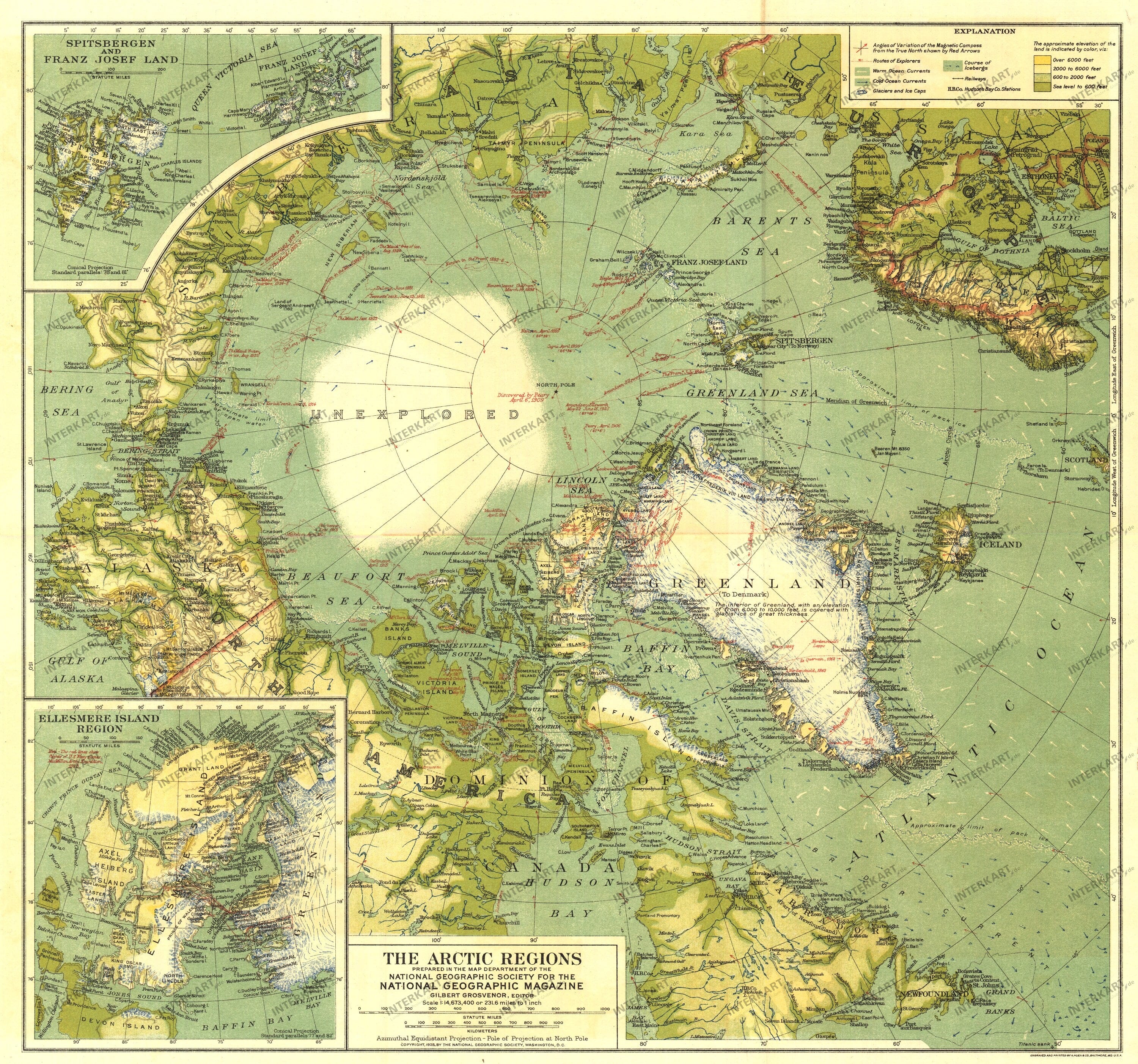 1925 Arctic Regions Map 51 x 48cm