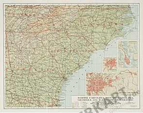 1926 North Carolina, South Carolina, Georgia And Eastern Tennessee Map from National Geographic