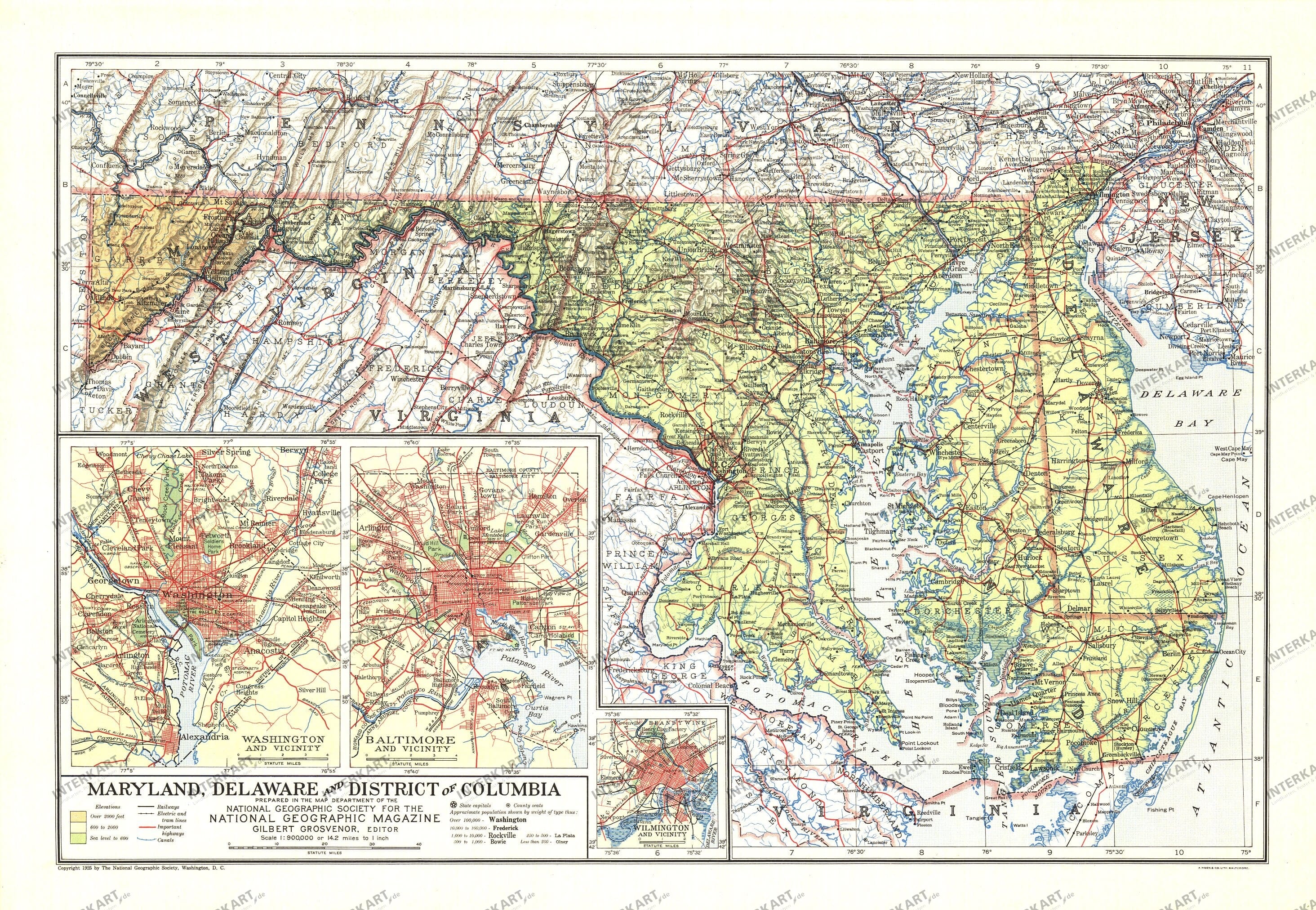 1927 Maryland, Delaware And Destrict Of Columbia Map from National Geographic
