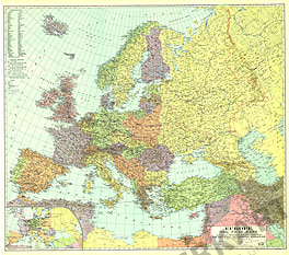 1929 Europa und der Nahe Osten Karte 98 x 86cm
