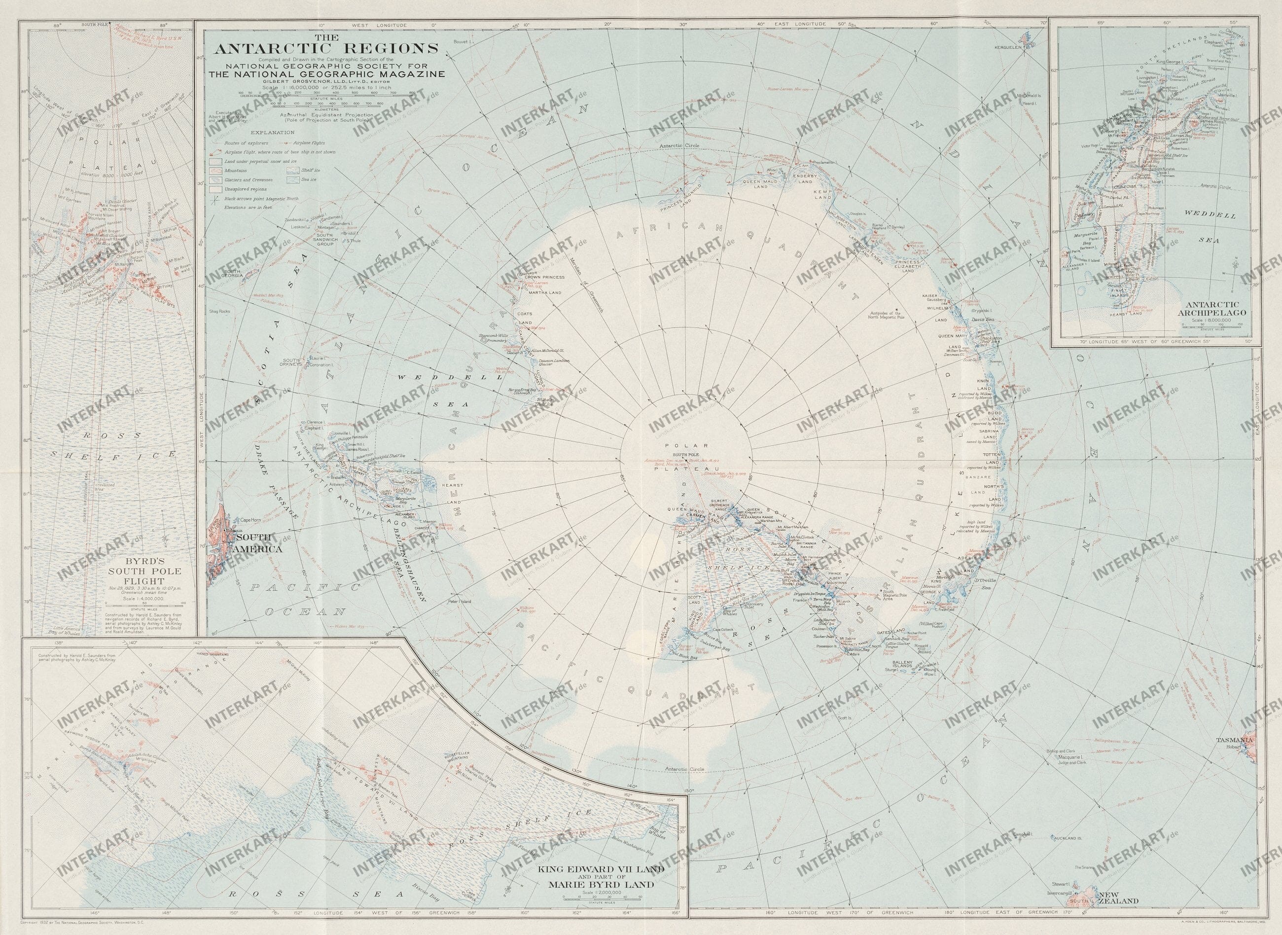 1932 Antarctic Regions Map from National Geographic