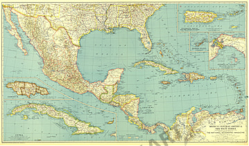 1934 Mexico, Central America And The West Indies Map National Geographic