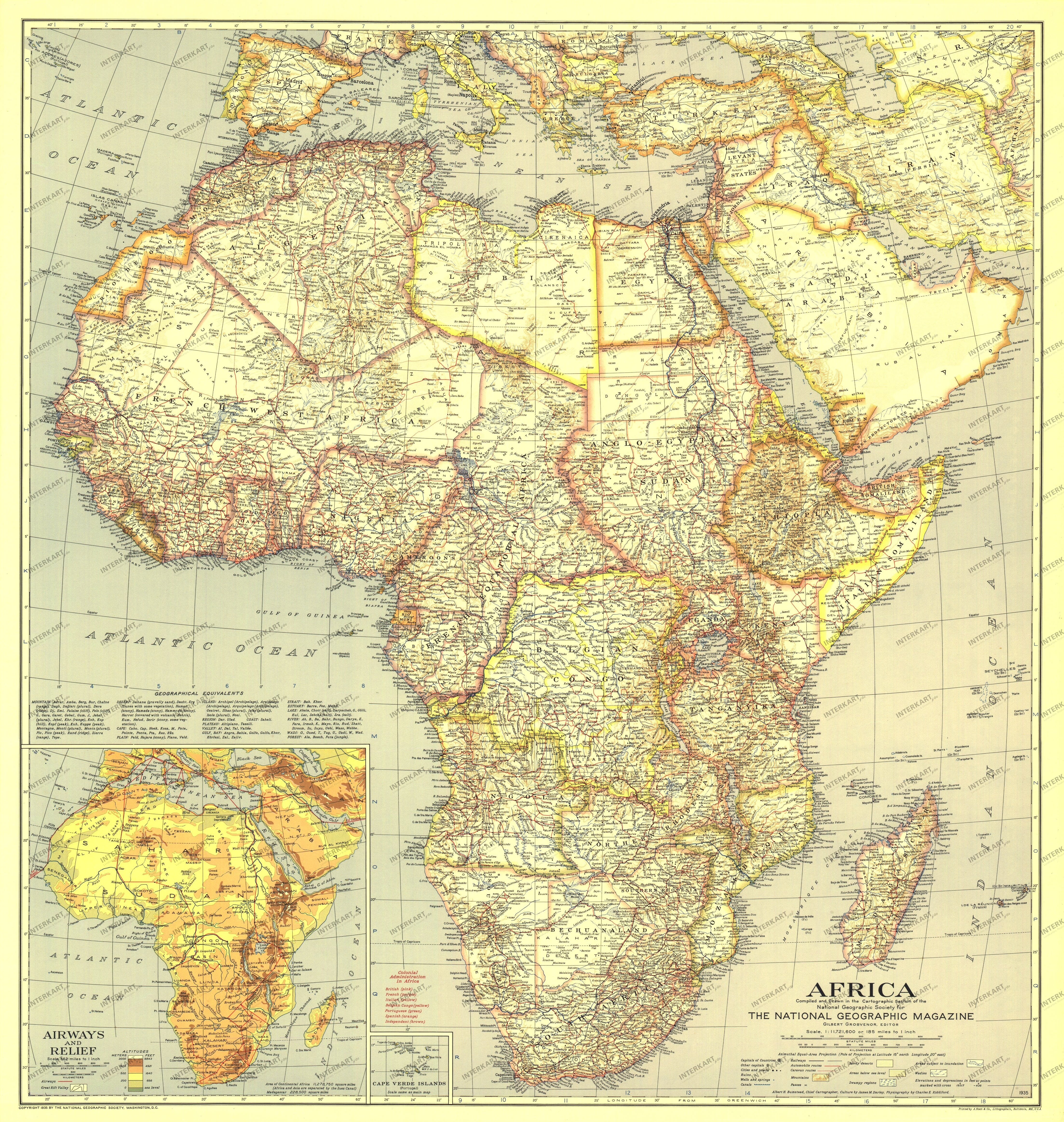 1935 Afrika Kort 75 x 79 cm
