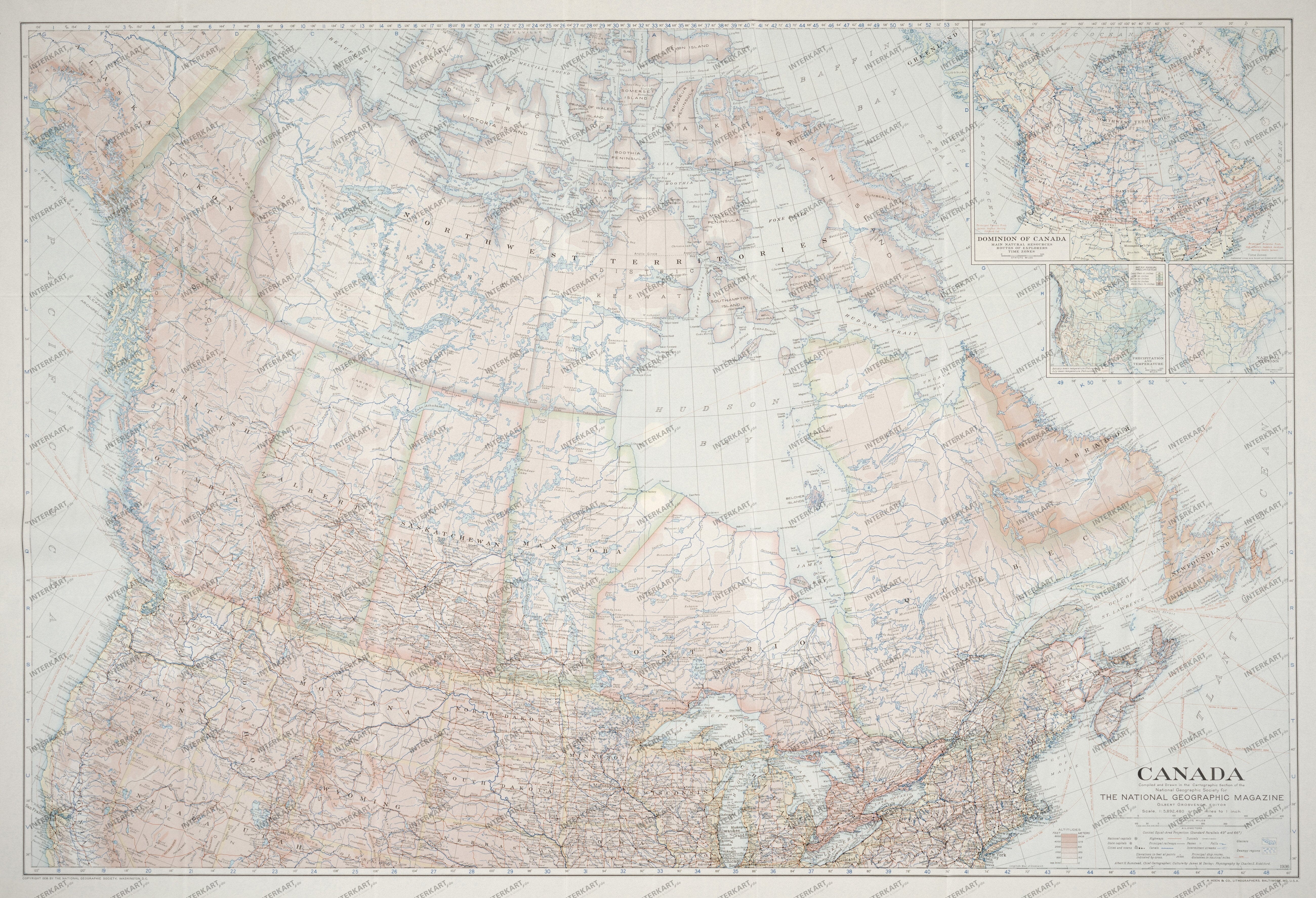 1936 Canada Map 99 x 67cm