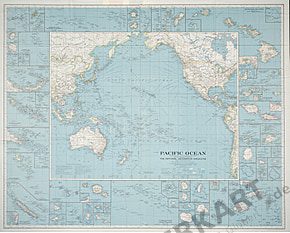 1936 Pazifischer Ozean Karte 96 x 79cm