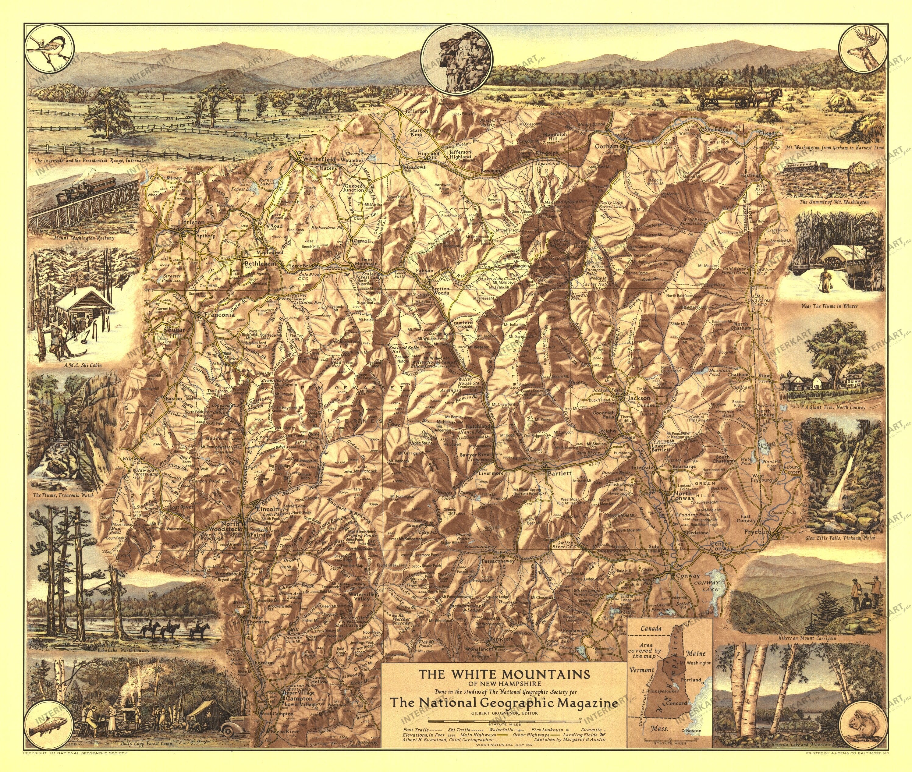 1937 White Mountains Of New Hampshire Map from National Geographic
