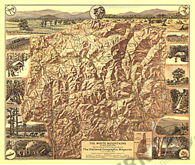1937 White Mountains Of New Hampshire Map National Geographic