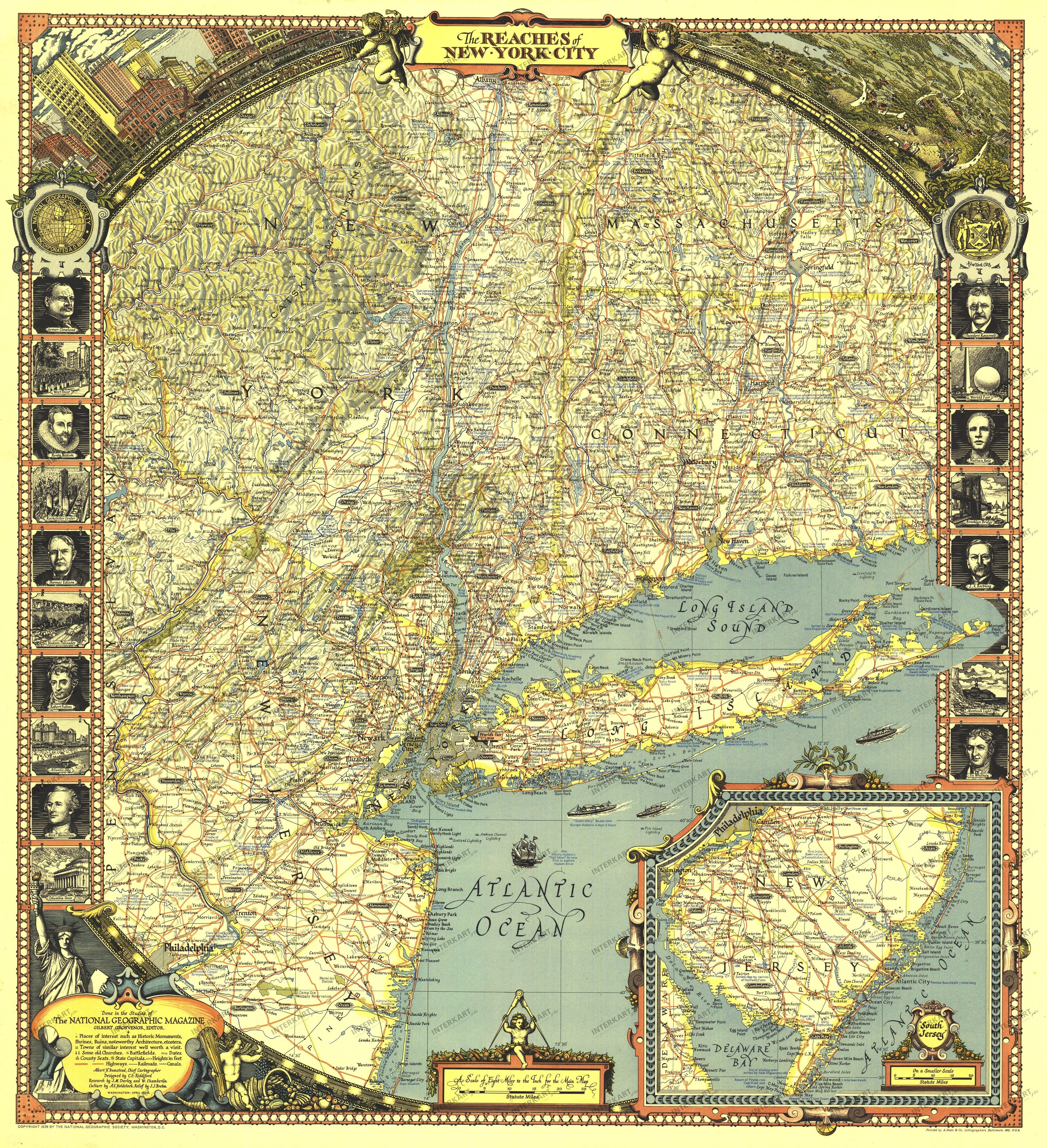 1939 Reaches Of New York City Map - National Geographic