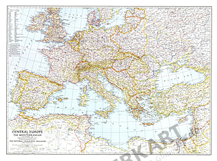 1939 Central Europe And The Mediterranean Map 94 x 70cm
