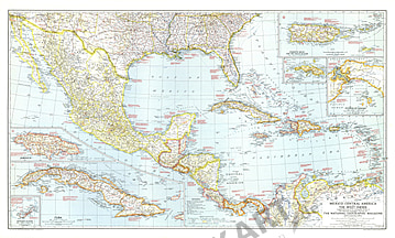 1939 Mexico, Central America And The West Indies Map National Geographic