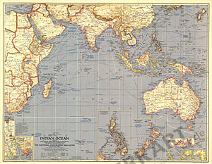 1941 Indischer Ozean Karte 81 x 61cm