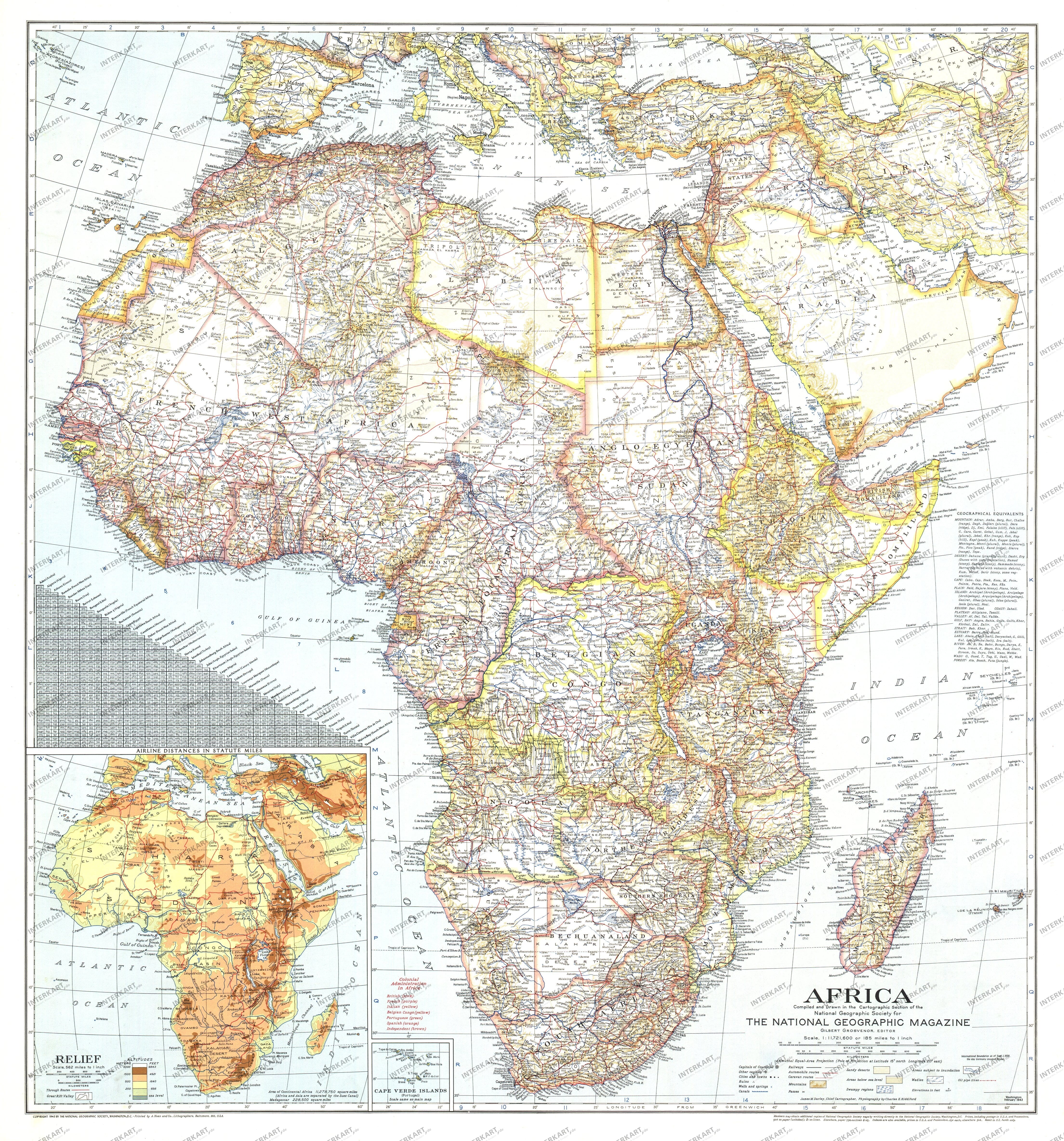 1943 Africa Map 75 x 79cm