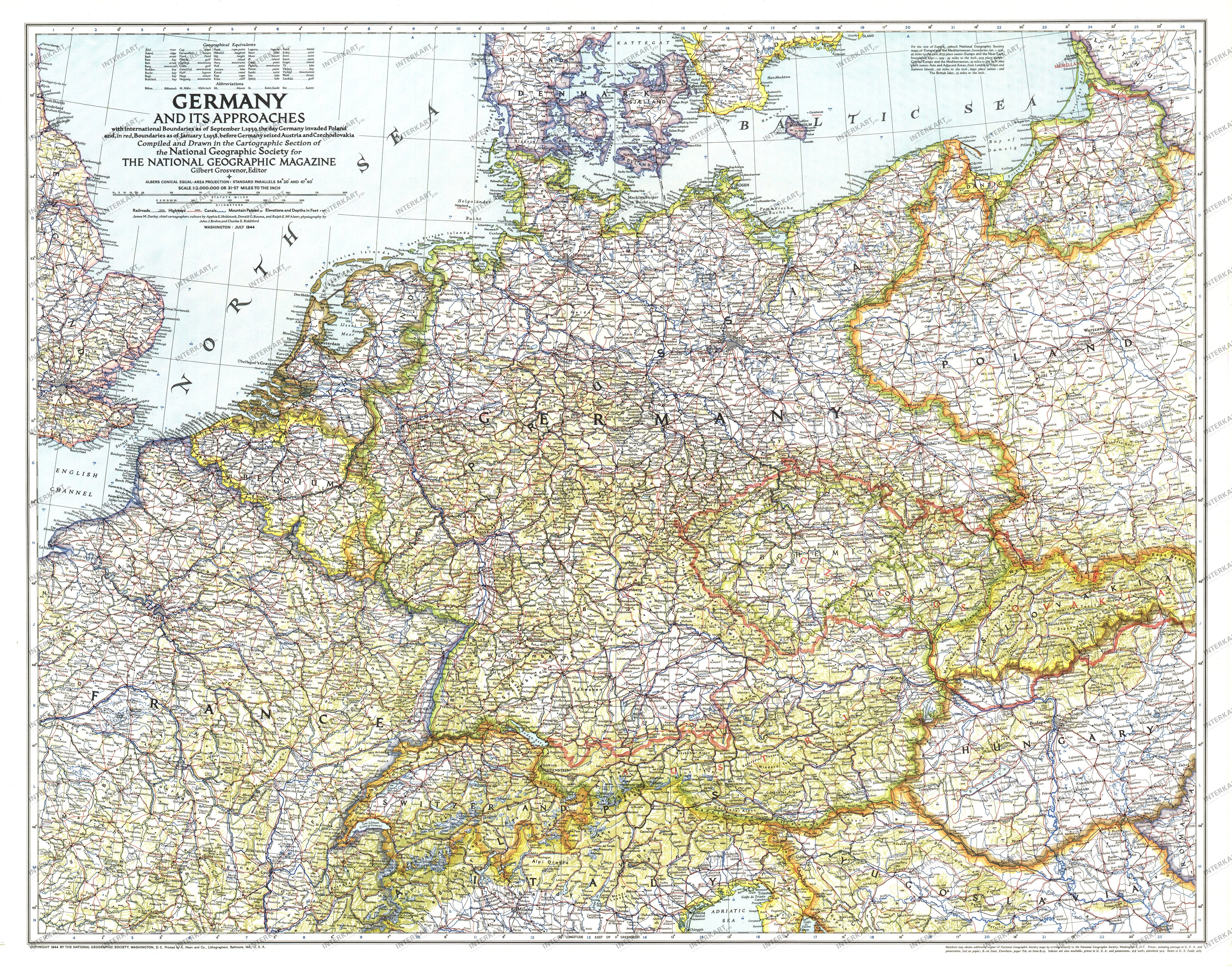 1944 Germany And Its Approaches Map 1938-39 85 x 66cm