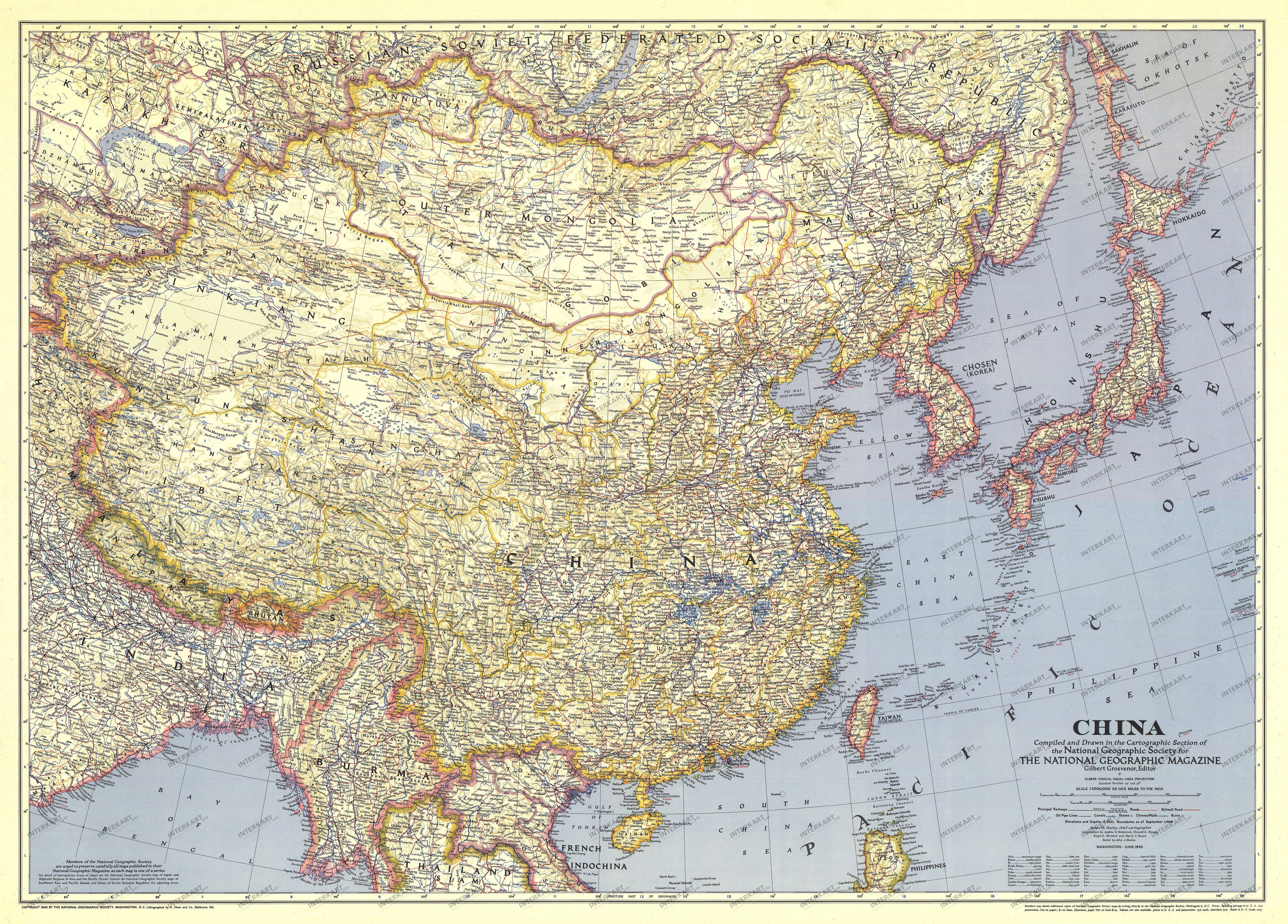 1945 China Map 93 x 66cm