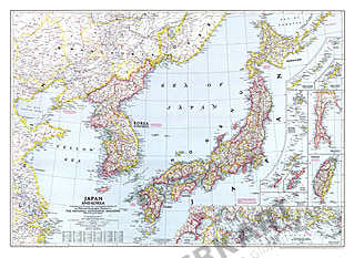 Japan og Korea Kort 95 x 69cm