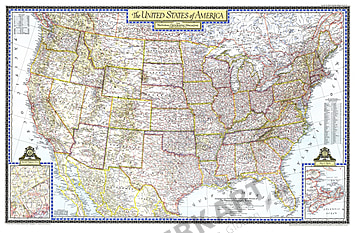 1946 United States Of America Map 104 x 67cm