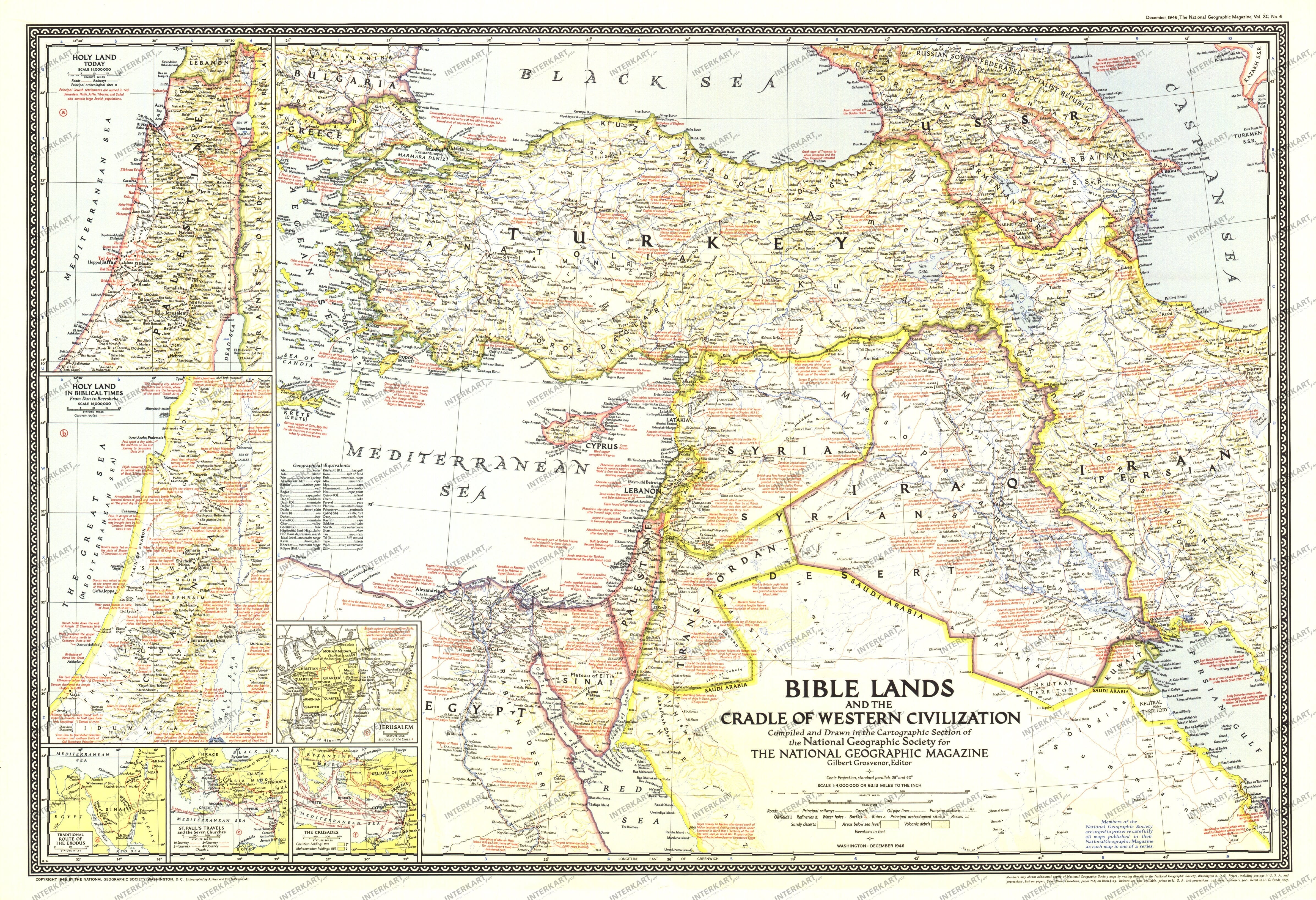 1946 Bible Lands And The Cradle Of Western Civilization Map 81 x 56cm