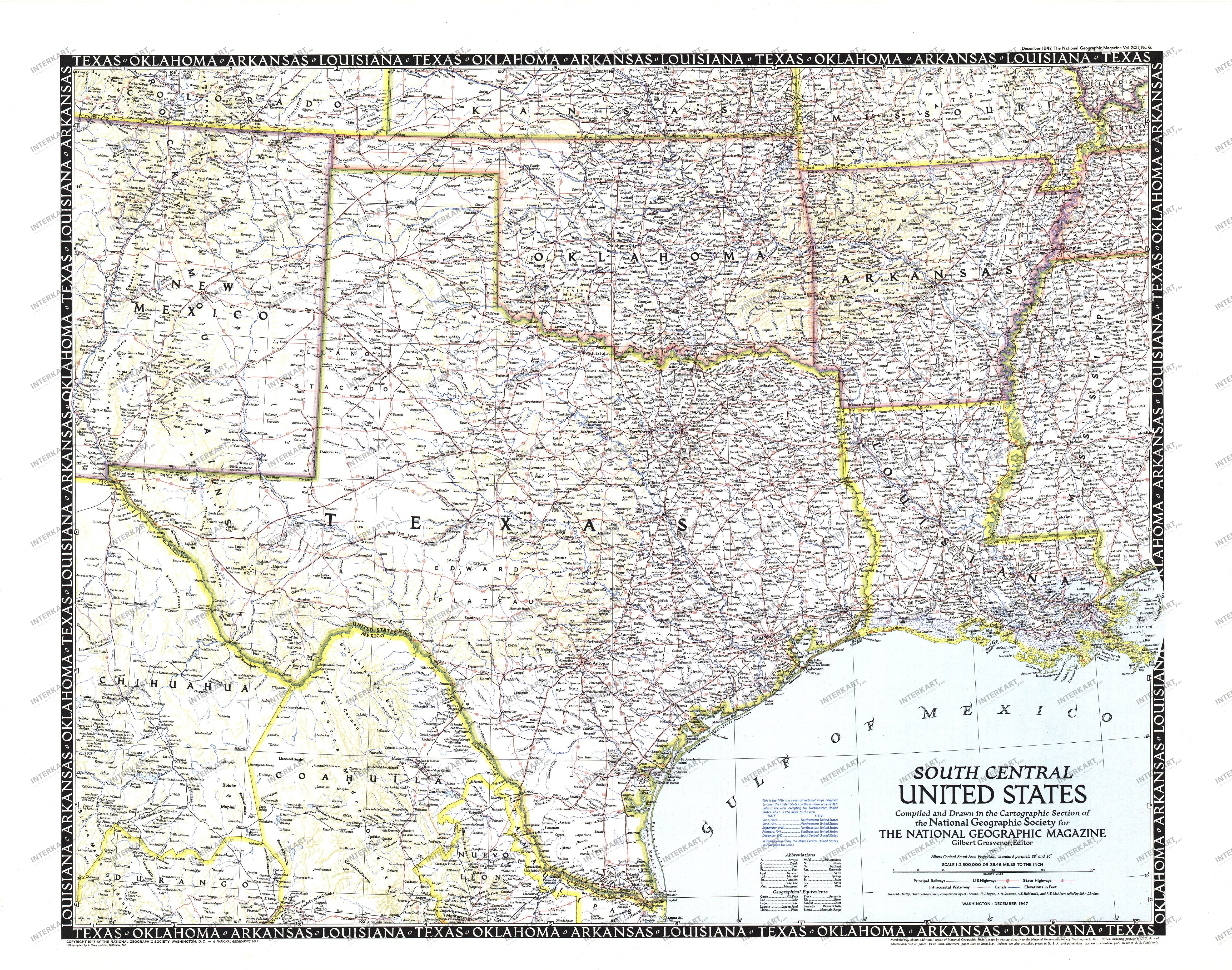 1947 South Central United States Map from National Geographic