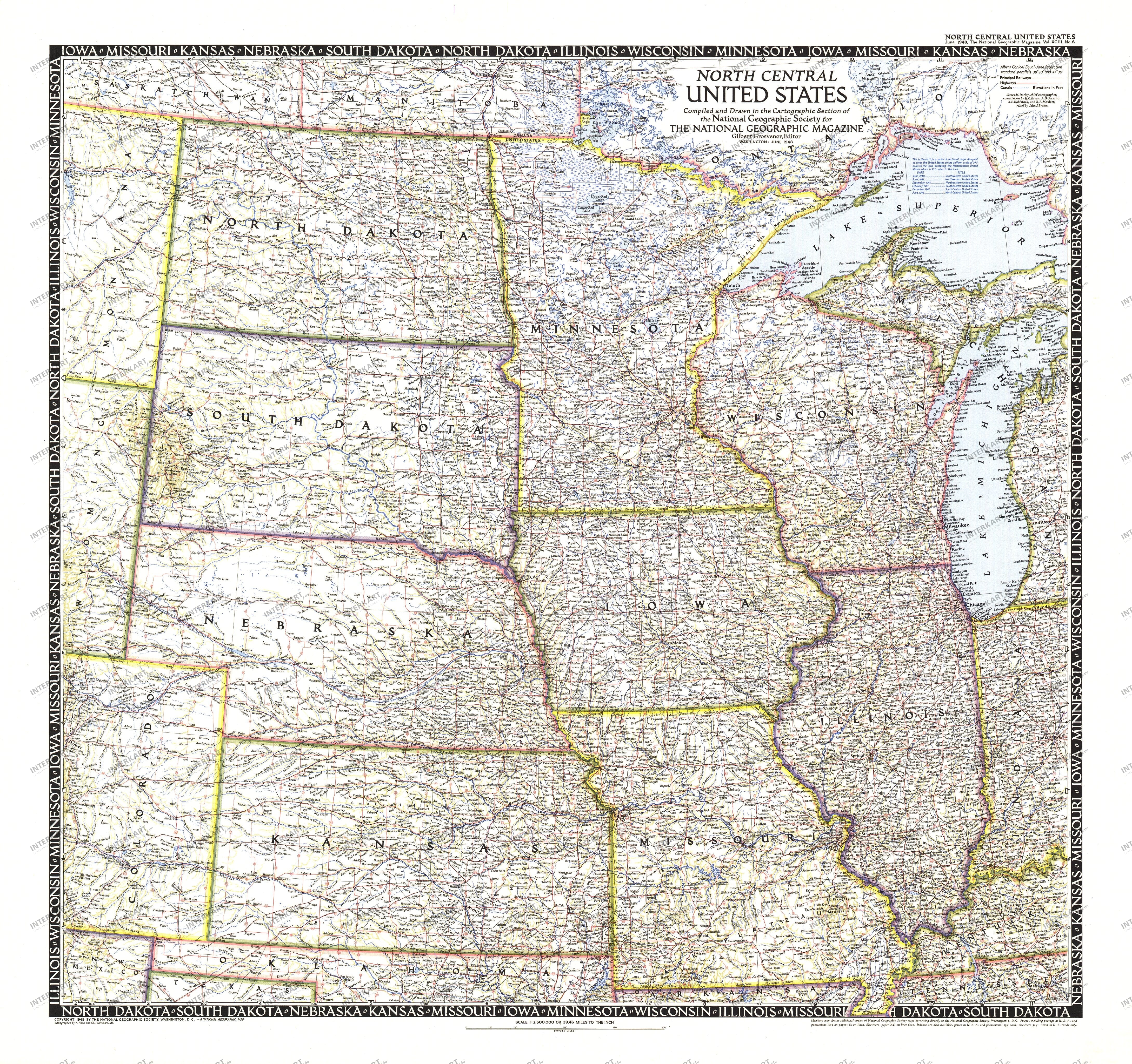 1948 North Central United States Map from National Geographic